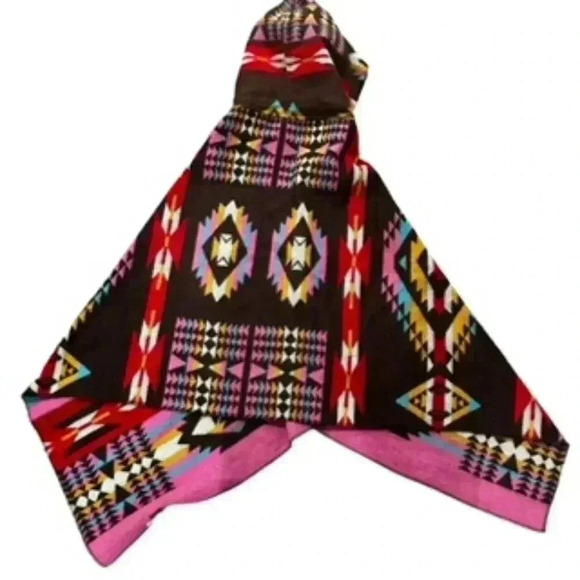 NEW‎ Woven Heart Blanket Poncho Native Design Acrylic Hooded Women's Size XL NWT - Picture 5 of 11